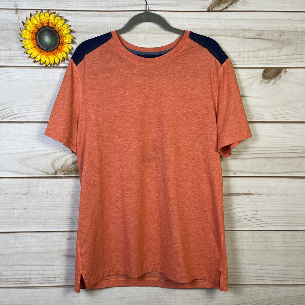 Lululemon Mens Athletic T Shirt Orange Navy Athleisure Gym Workout L